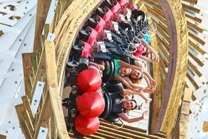 Guests on Mine Blower Roller Coaster